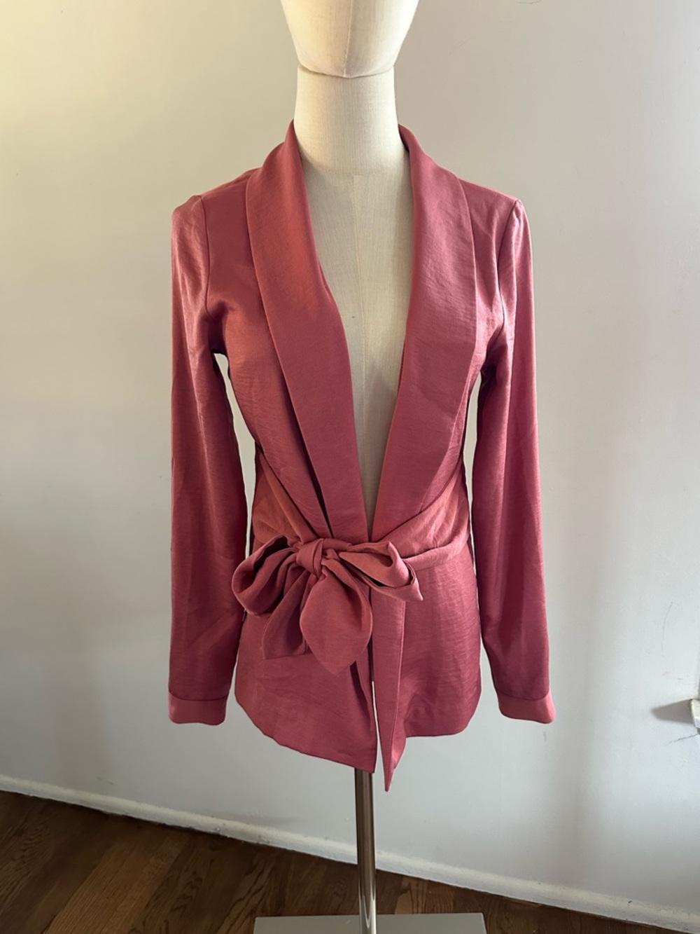 On Twelfth - Dusty Rose Tie Waist Blazer Jacket Draped Shawl Collar